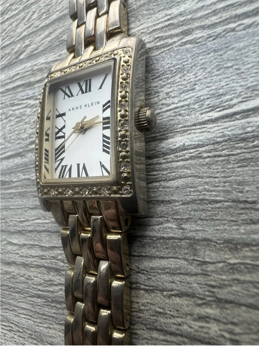 Anne Klein Two-Tone Rectangular Bracelet Watch with Crystal Bezel
